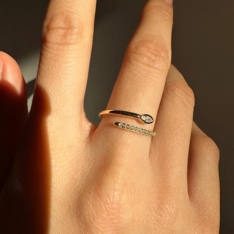 Person wearing Iris ring with close up shot of finger and part of hand