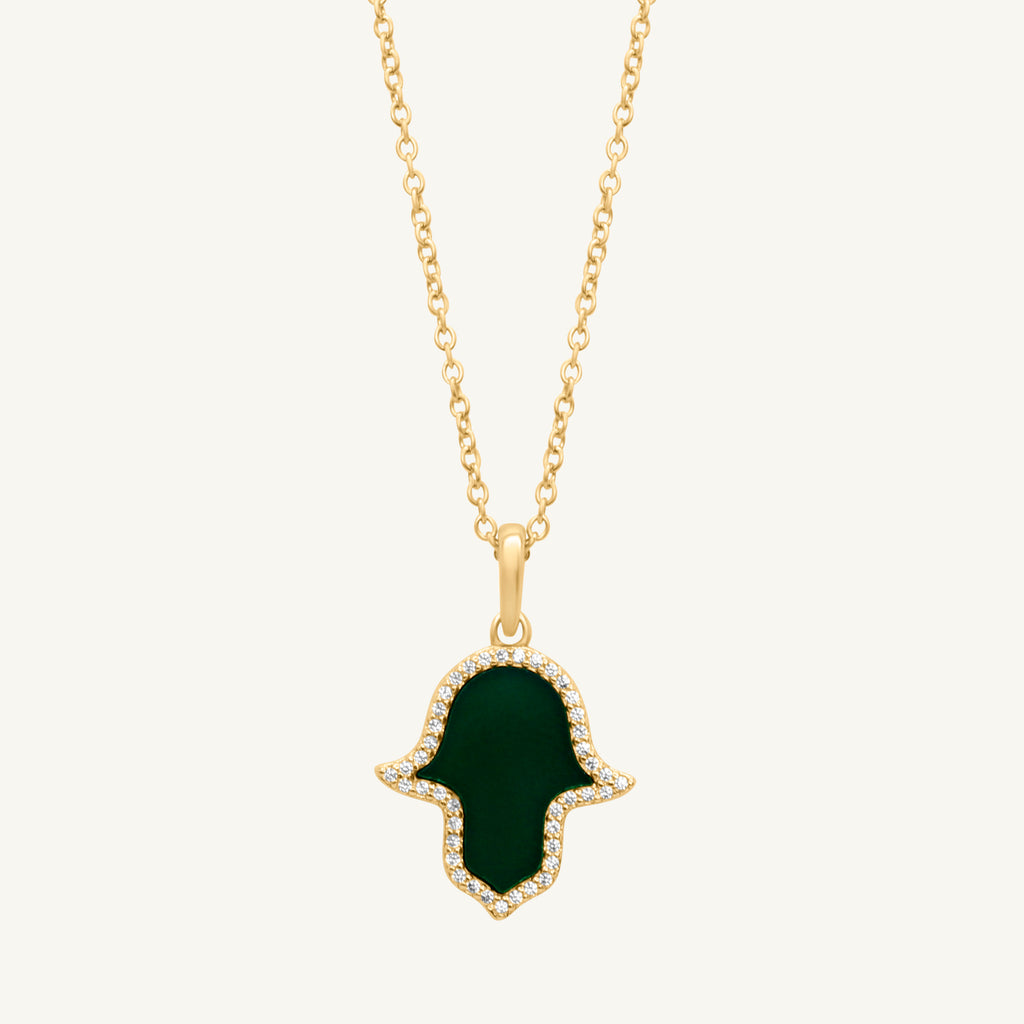 Green Gold Jade Hamsa Necklace